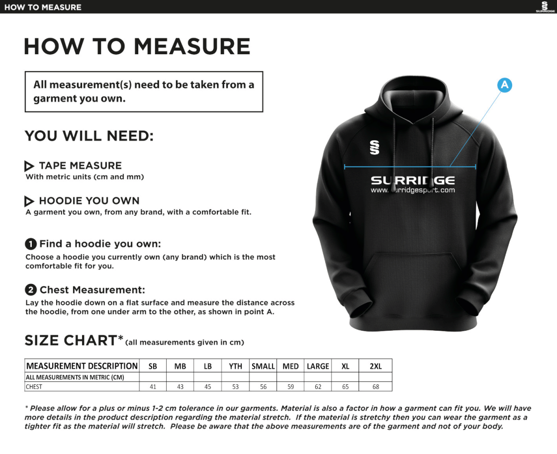 Tarleton CC - Blade Hoody - Size Guide