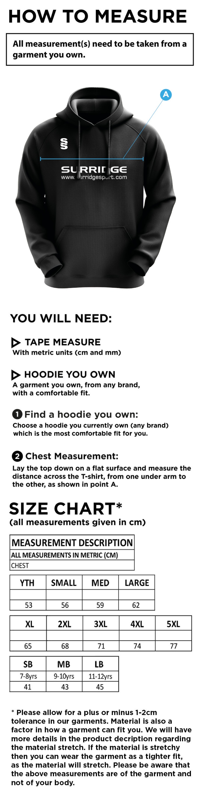 Tornadoes - Women's Blade Hoody - Size Guide
