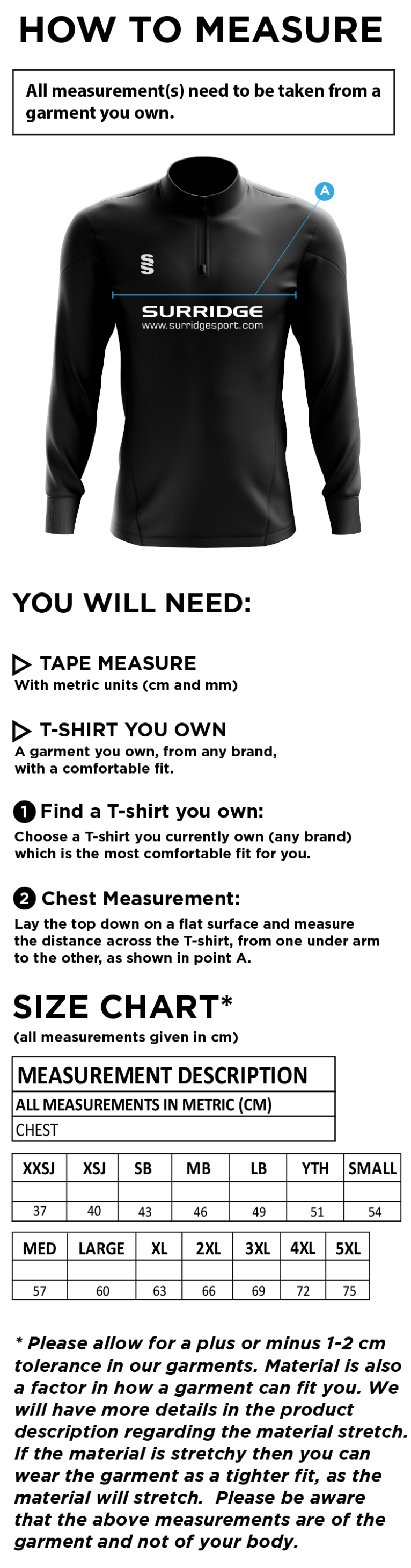 Tarleton CC - Blade Performance Top - Size Guide