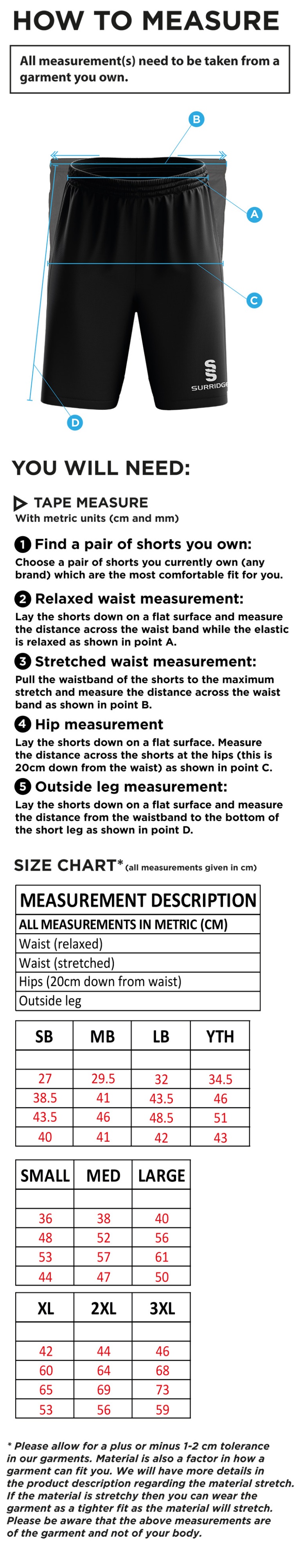 Tarleton CC - Ripstop Short - Size Guide