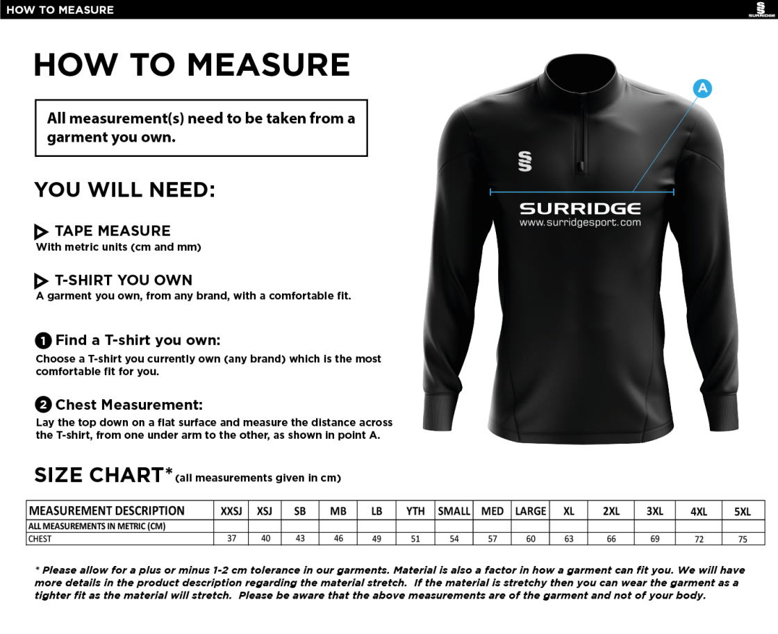 Tarleton CC - Blade Performance Top - Size Guide