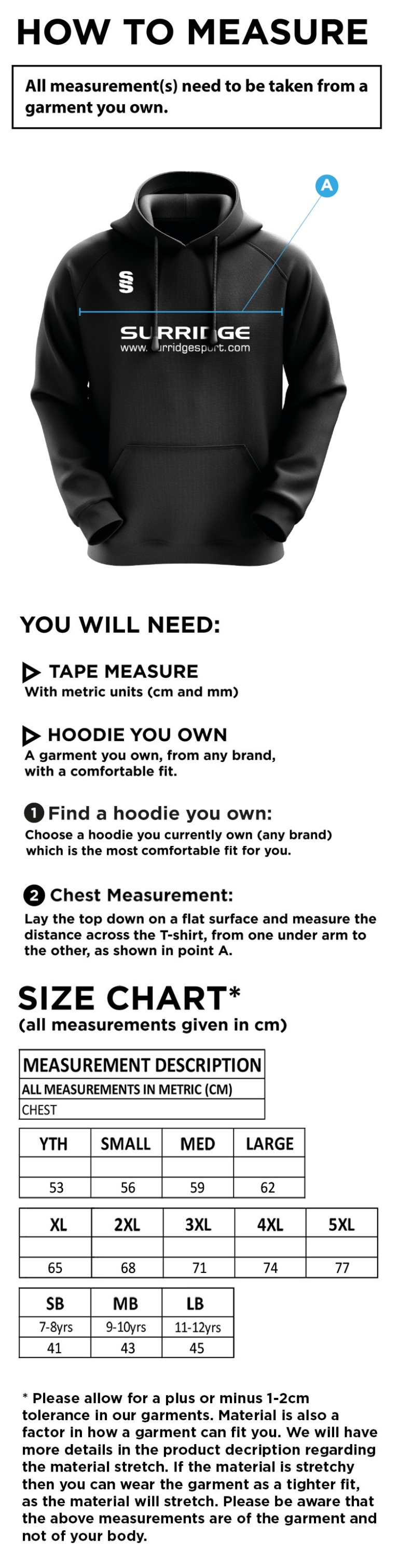 Tornadoes - Women's Blade Hoody - Size Guide