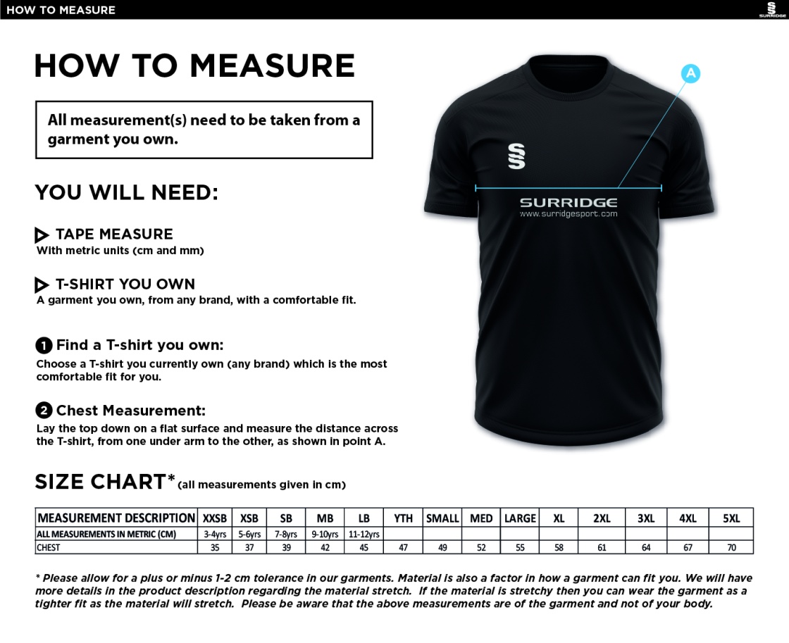Tarleton CC - Blade Polo Shirt - Size Guide