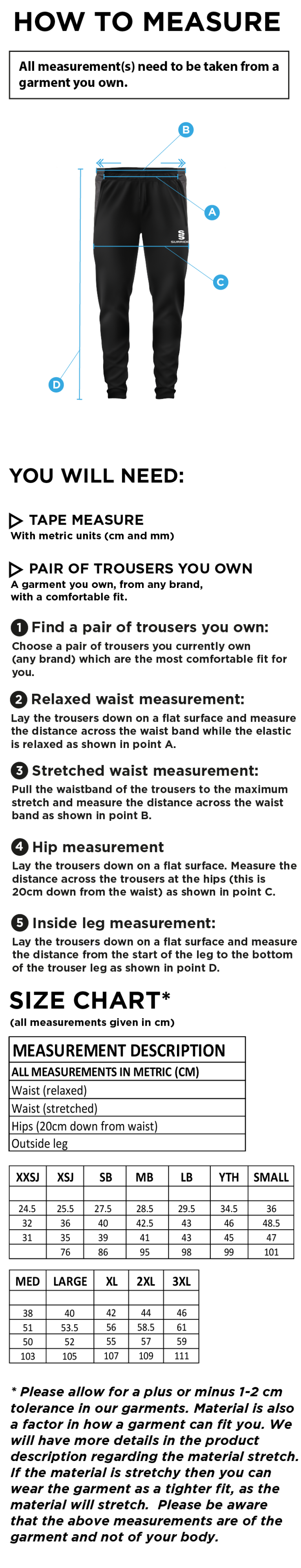 Tornadoes - Tek Slim Pant - Size Guide