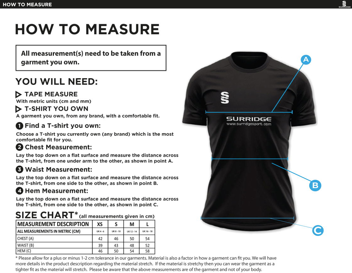 Tornadoes - Women's Dual Games Shirt - Size Guide