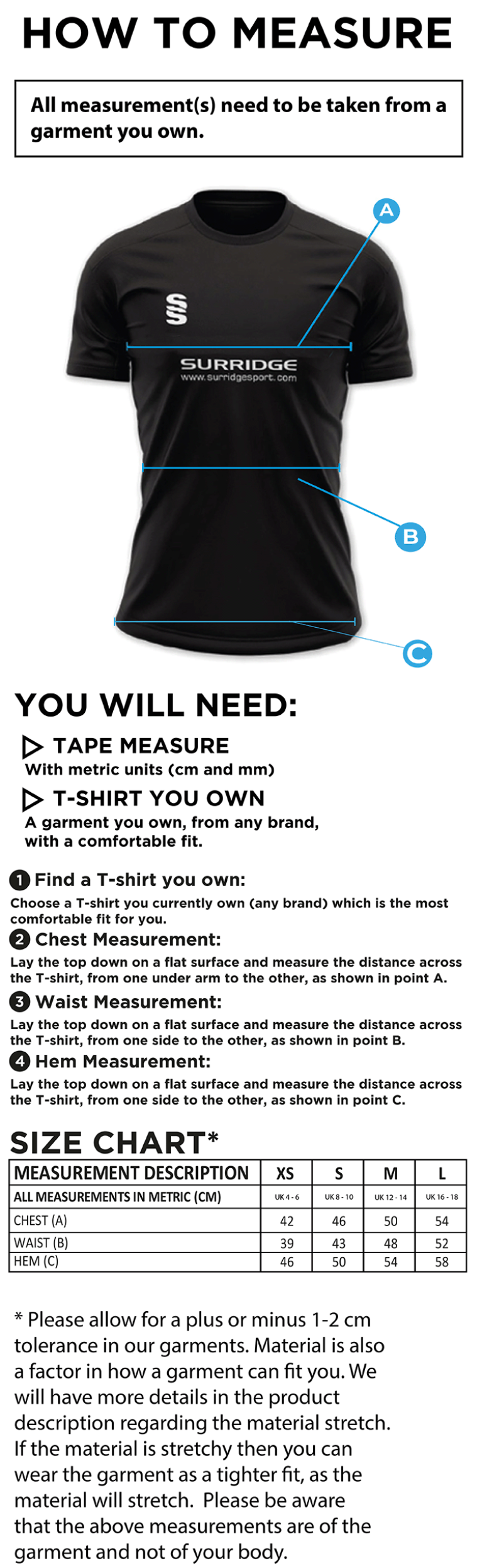 Tornadoes - Women's Dual Games Shirt - Size Guide