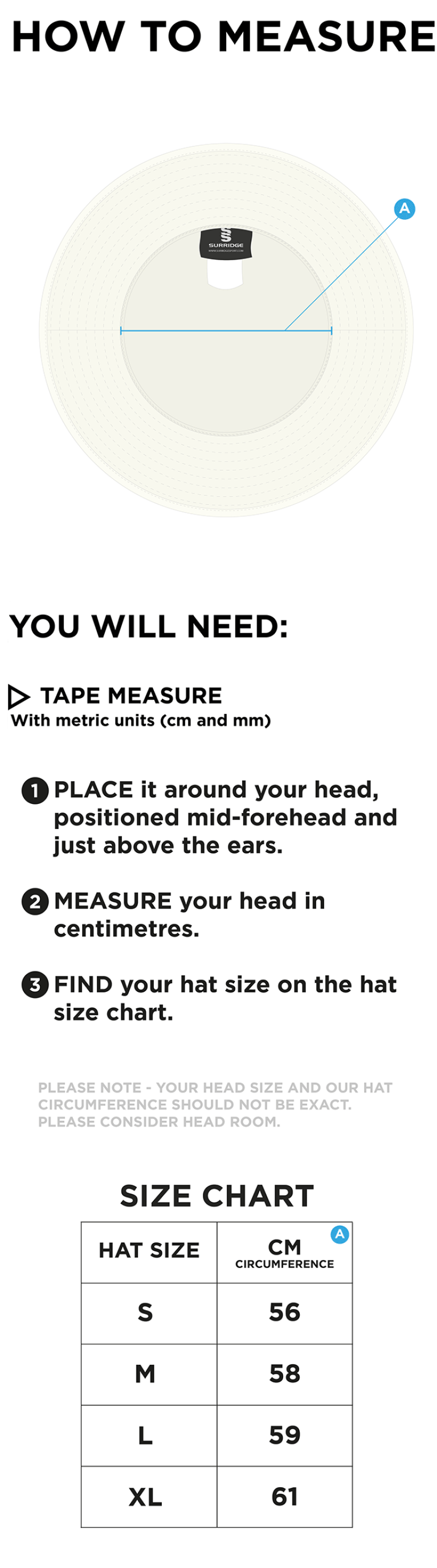 Tarleton CC - Floppy Hat - Size Guide