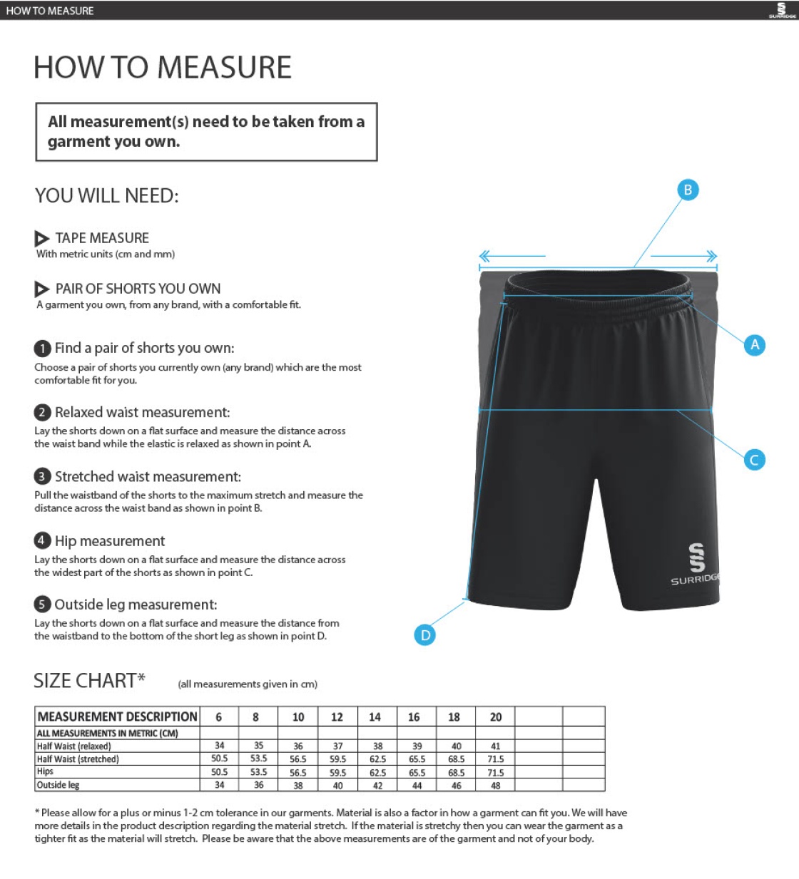 Tornadoes - Women's Ripstop Short - Size Guide
