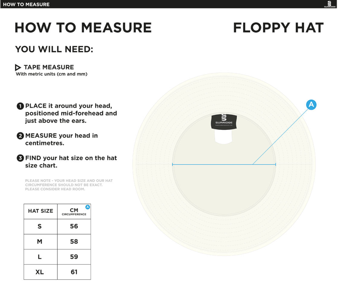 Tarleton CC - Floppy Hat - Size Guide